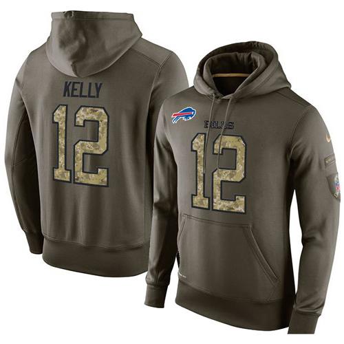 NFL Men's Nike Buffalo Bills #12 Jim Kelly Stitched Green Olive Salute To Service KO Performance Hoodie - Click Image to Close